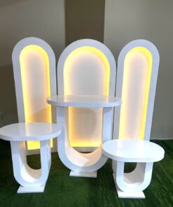 LED Işıklı 3’lü Kemer Arka Fon ve Oval Tasarım Sehpa Seti