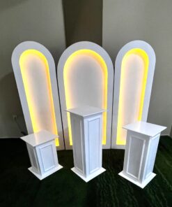 LED Işıklı 3’lü Kemer Arka Fon ve Klasik Sütun Sehpa Seti