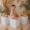 3'lü Beyaz Ahşap Fotoğraf Çekim Küpü Seti – 25x25 cm