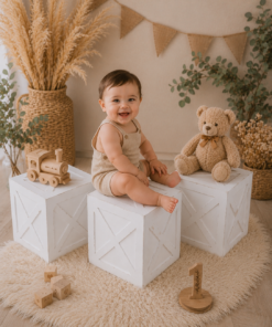 3'lü Beyaz Ahşap Fotoğraf Çekim Küpü Seti – 25x25 cm