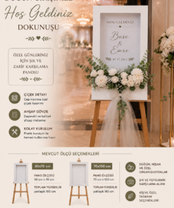 Kişiye Özel Çiçekli Düğün Karşılama Panosu – Şövaleli Model