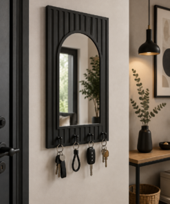 Çıtalı Aynalı Anahtarlık ve Duvar Organizeri – 40x58 cm - Siyah